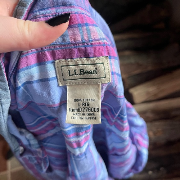 L.L.Bean Blue & Pink 3/4 Sleeve Flannel L - Picture 3 of 4